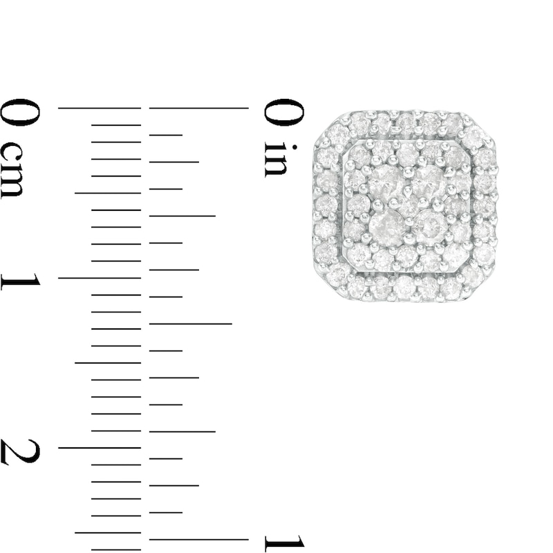 1.23 CT. T.W. Cushion-Shaped Multi-Diamond Frame Stud Earrings in 10K White Gold|Peoples Jewellers