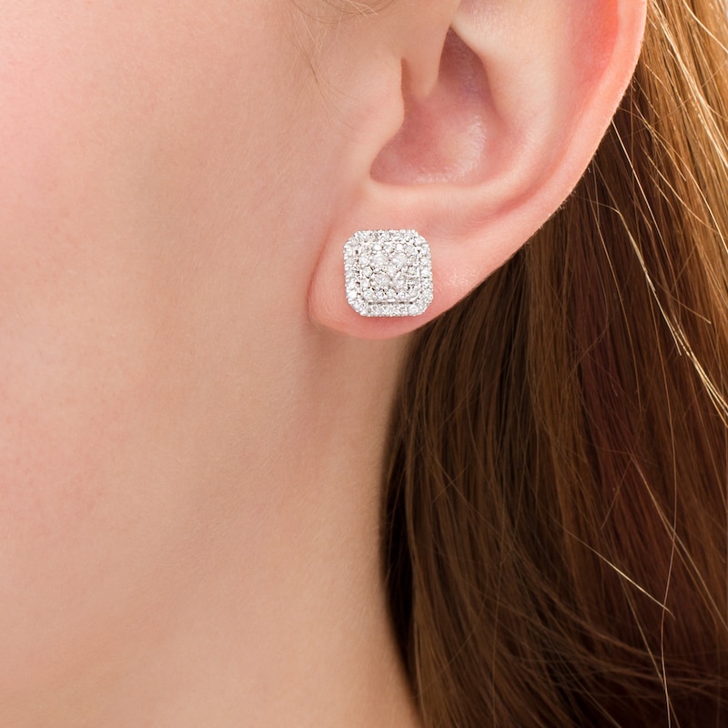 1.23 CT. T.W. Multi-Diamond Cushion Frame Stud Earrings in 10K Rose Gold|Peoples Jewellers