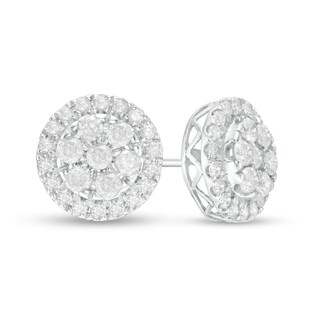 0.95 CT. T.W. Multi-Diamond Frame Stud Earrings in 10K White Gold