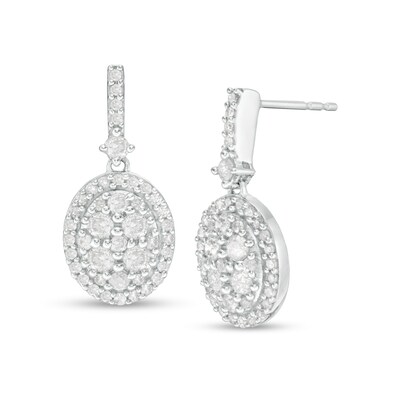 0.95 CT. T.W. Oval Composite Diamond Frame Drop Earrings in 10K White Gold