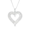 0.95 CT. T.W. Baguette and Round Diamond Double Row Heart Pendant in 10K Gold