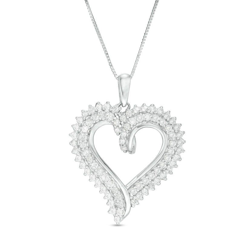 0.95 CT. T.W. Diamond Double Row Shadow Heart Pendant in 10K White Gold