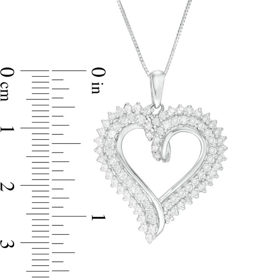 0.95 CT. T.W. Diamond Double Row Shadow Heart Pendant in 10K White Gold