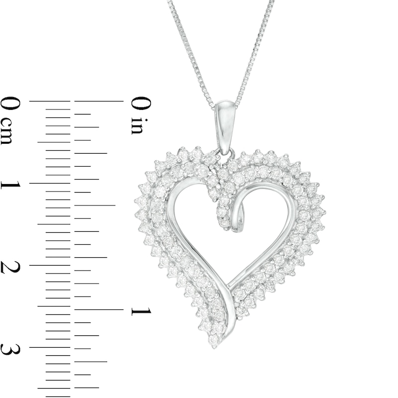 0.95 CT. T.W. Diamond Double Row Shadow Heart Pendant in 10K White Gold