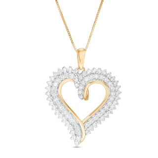 0.95 CT. T.W. Diamond Double Row Heart Pendant in 10K Gold