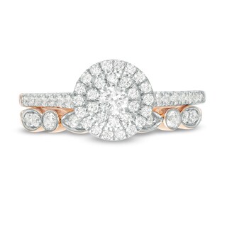 CT. T.W. Diamond Double Frame Art Deco Bridal Set in 10K Rose Gold