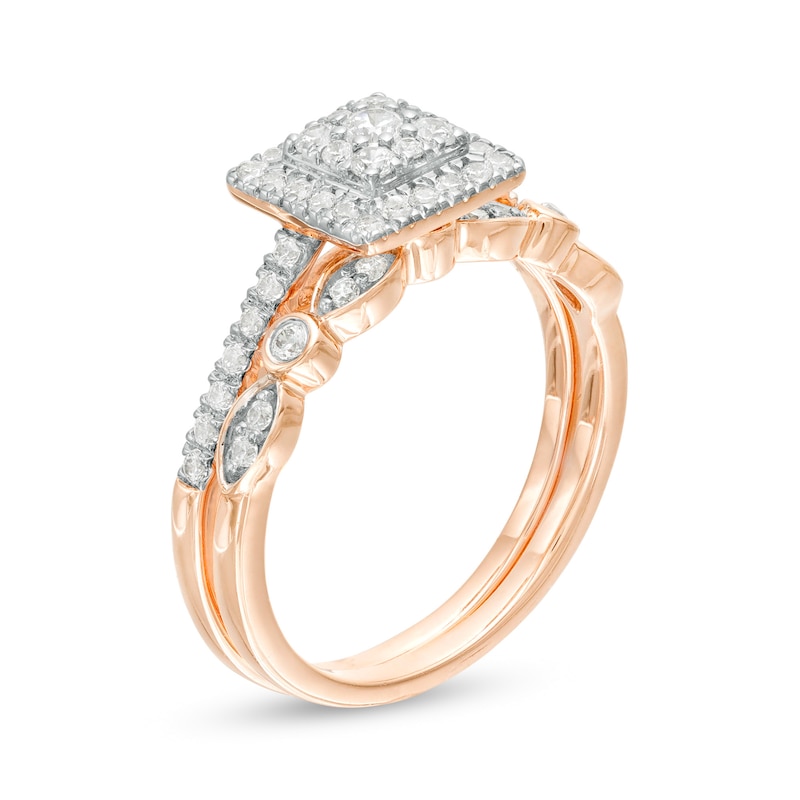 CT. T.W. Composite Square-Shaped Diamond Art Deco Bridal Set in 10K Rose Gold|Peoples Jewellers