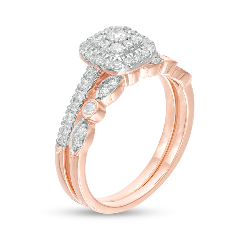 CT. T.W. Composite Cushion-Shaped Diamond Art Deco Bridal Set in 10K Rose Gold|Peoples Jewellers