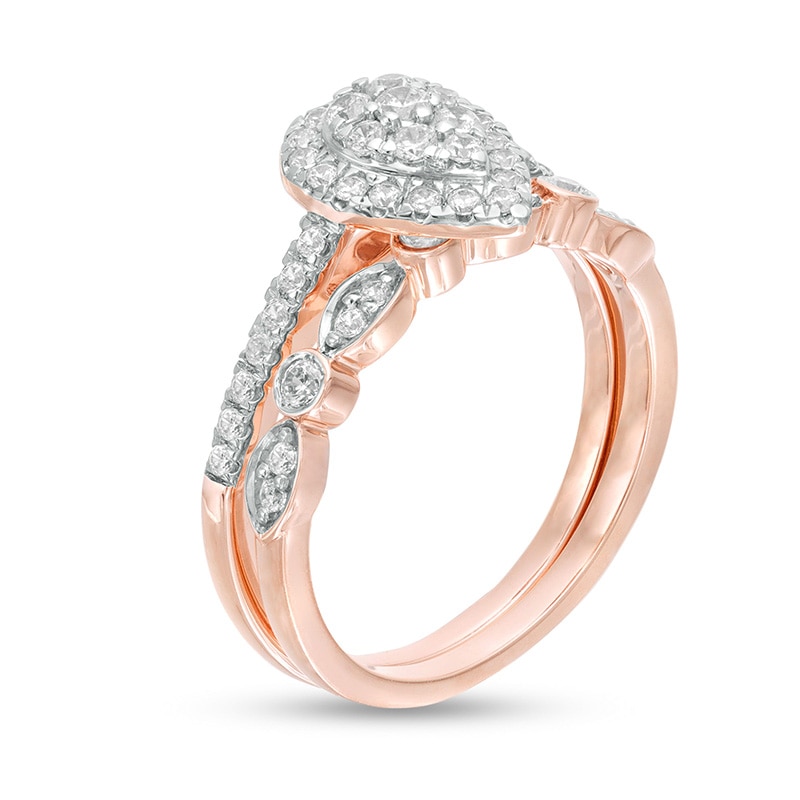 0.45 CT. T.W. Pear-Shaped Multi-Diamond Art Deco Bridal Set in 10K Rose Gold|Peoples Jewellers