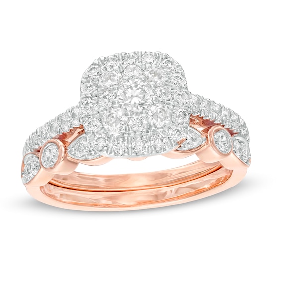 0.95 CT. T.W. Composite Cushion-Shaped Diamond Art Deco Bridal Set in 10K Rose Gold