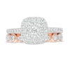 Thumbnail Image 4 of 0.95 CT. T.W. Composite Cushion-Shaped Diamond Art Deco Bridal Set in 10K Rose Gold