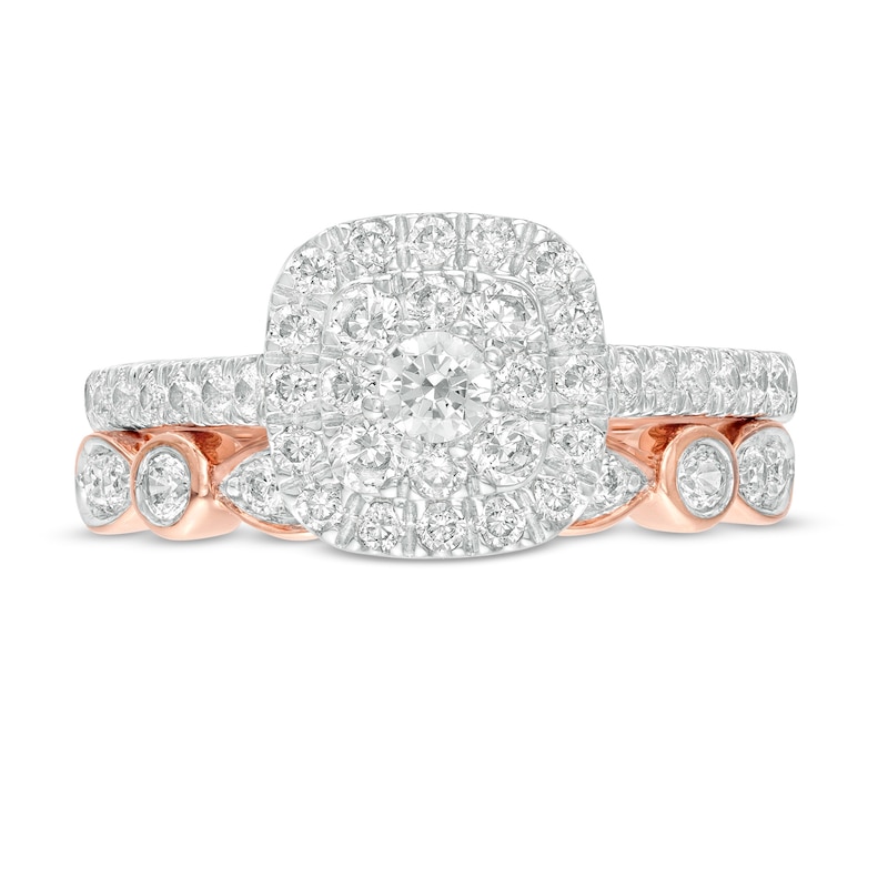 Main Image 4 of 0.95 CT. T.W. Composite Cushion-Shaped Diamond Art Deco Bridal Set in 10K Rose Gold