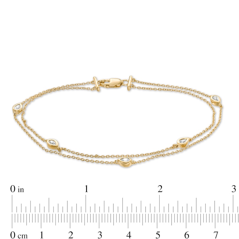 Main Image 4 of 0.23 CT. T.W. Pear-Shaped Diamond Station Double Strand Bracelet in 10K Gold - 7.25&quot;