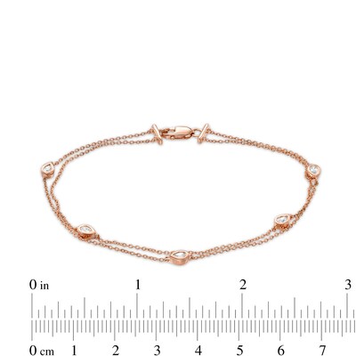 0.23 CT. T.W. Pear-Shaped Diamond Station Double Strand Bracelet in 10K Rose Gold - 7.25"