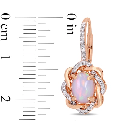 Oval Pink Opal and 0.24 CT. T.W. Diamond Twist Frame Drop Earrings in 10K Rose Gold