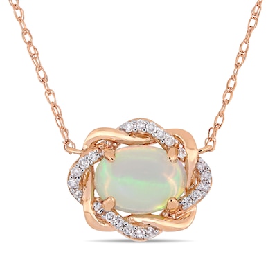 Sideways Oval and 0.08 CT. T.W. Diamond Twist Frame Necklace in 10K Rose Gold - 17"