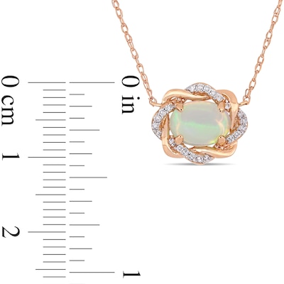 Sideways Oval and 0.08 CT. T.W. Diamond Twist Frame Necklace in 10K Rose Gold - 17"