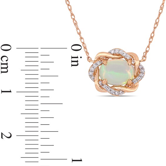 Sideways Oval and 0.08 CT. T.W. Diamond Twist Frame Necklace in 10K Rose Gold - 17"