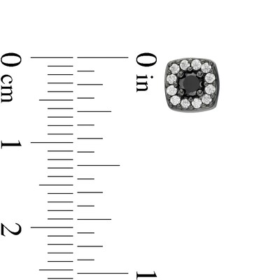 0.37 CT. T.W. Enhanced Black and White Diamond Cushion Frame Stud Earrings in 10K White Gold with Black Rhodium