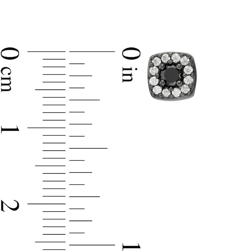 0.37 CT. T.W. Enhanced Black and White Diamond Cushion Frame Stud Earrings in 10K White Gold with Black Rhodium