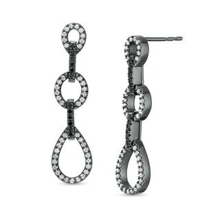 0.37 CT. T.W. Enhanced Black and White Diamond Link Drop Earrings in 10K White Gold with Black Rhodium