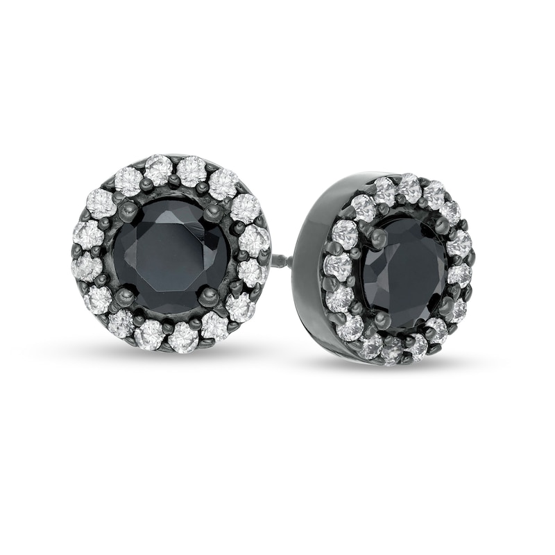 2.58 CT. T.W. Enhanced Black and White Diamond Frame Stud Earrings in 10K White Gold with Black Rhodium|Peoples Jewellers