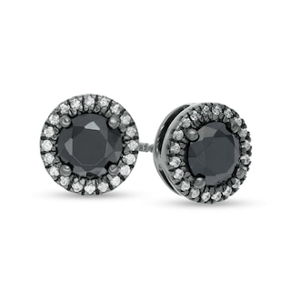 1.29 CT. T.W. Enhanced Black and White Diamond Frame Stud Earrings in 10K White Gold with Black Rhodium