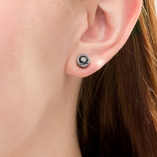 1.29 CT. T.W. Enhanced Black and White Diamond Frame Stud Earrings in 10K White Gold with Black Rhodium