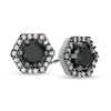 1.37 CT. T.W. Enhanced Black and White Diamond Hexagonal Frame Stud Earrings in 10K White Gold with Black Rhodium