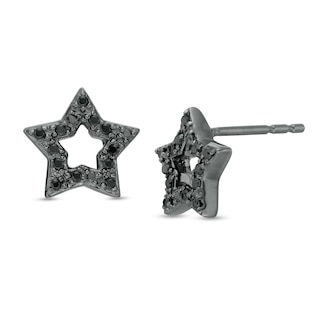 0.147 CT. T.W. Black Diamond Star Outline Stud Earrings in Sterling Silver with Black Rhodium