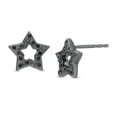 0.147 CT. T.W. Black Diamond Star Outline Stud Earrings in Sterling Silver with Black Rhodium