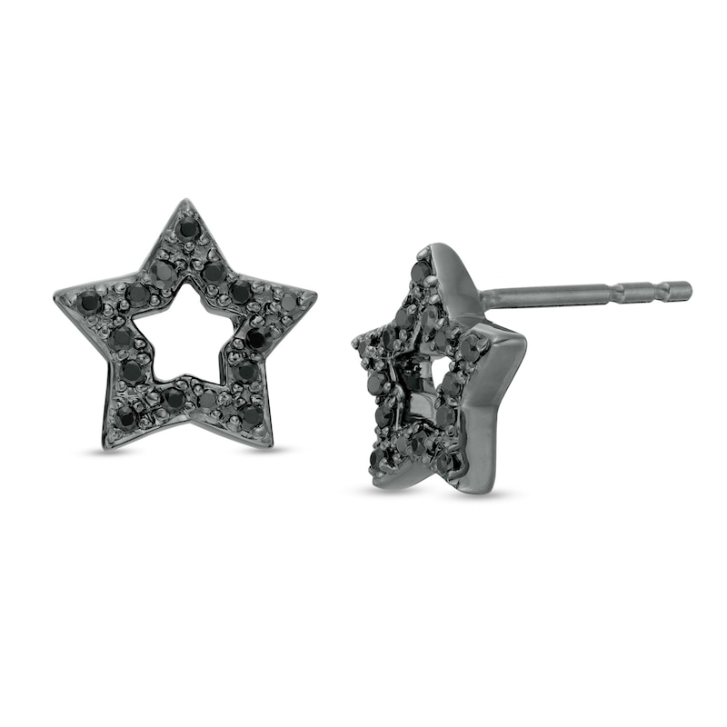 0.147 CT. T.W. Black Diamond Star Outline Stud Earrings in Sterling Silver with Black Rhodium|Peoples Jewellers