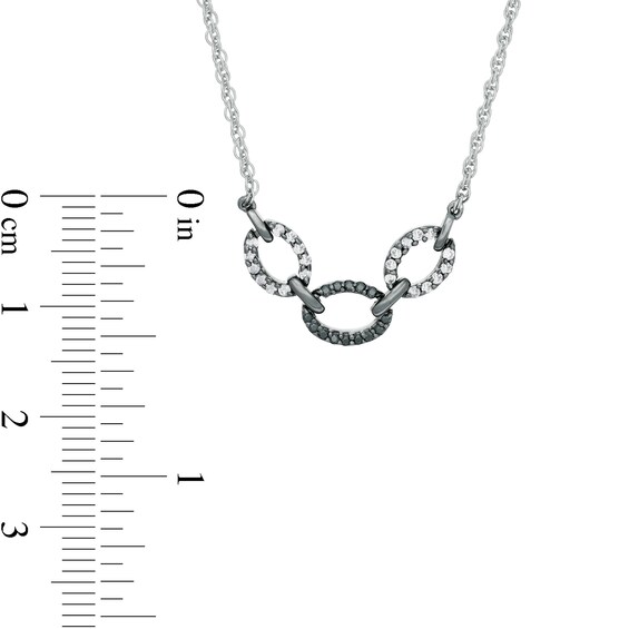 0.18 CT. T.W. Enhanced Black and White Diamond Three Chain Link Necklace in Sterling Silver and Black Rhodium