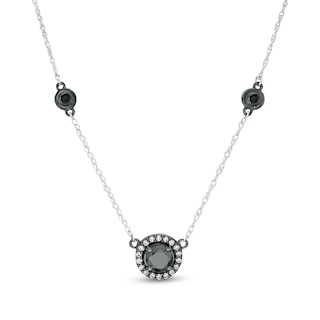 1.29 CT. T.W. Enhanced Black and White Diamond Frame Station Necklace in 10K White Gold and Black Rhodium