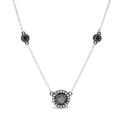 1.29 CT. T.W. Enhanced Black and White Diamond Frame Station Necklace in 10K White Gold and Black Rhodium