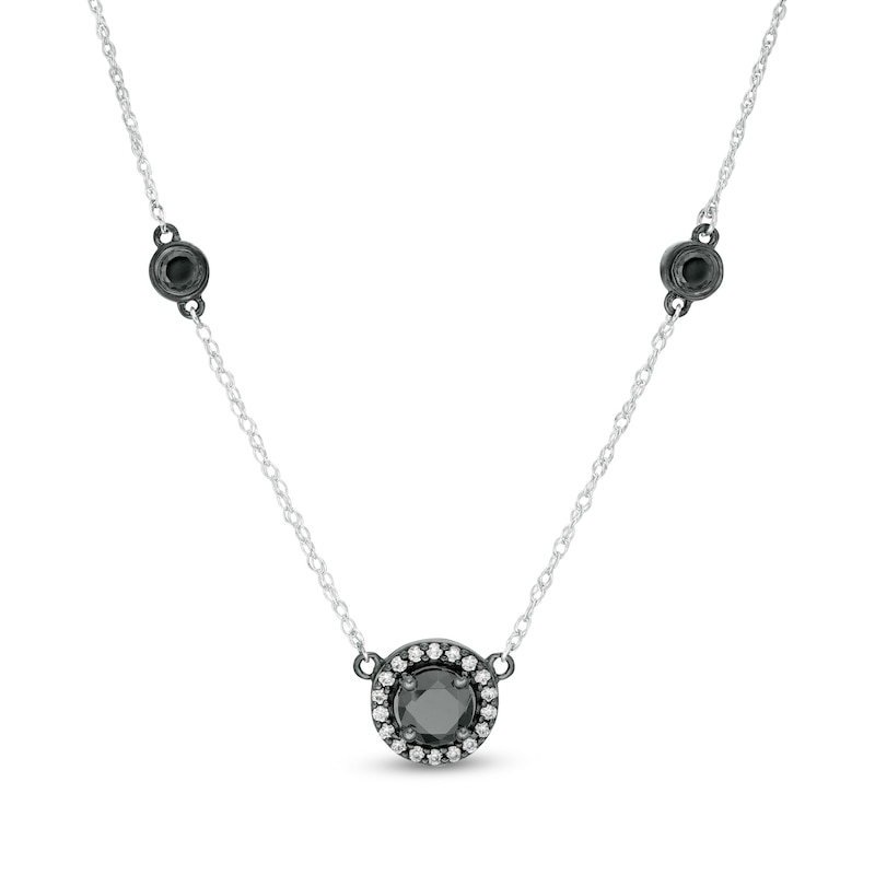 1.29 CT. T.W. Enhanced Black and White Diamond Frame Station Necklace in 10K White Gold and Black Rhodium