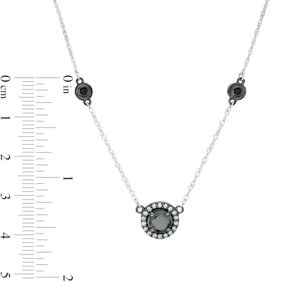 1.29 CT. T.W. Enhanced Black and White Diamond Frame Station Necklace in 10K White Gold and Black Rhodium