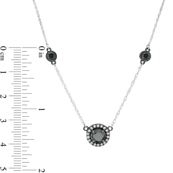 1.29 CT. T.W. Enhanced Black and White Diamond Frame Station Necklace in 10K White Gold and Black Rhodium