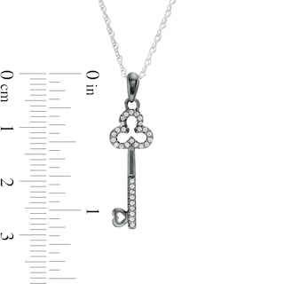 0.117 CT. T.W. Diamond Clover-Top Key with Heart Pendant in Sterling Silver and Black Rhodium