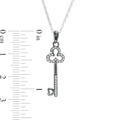 0.117 CT. T.W. Diamond Clover-Top Key with Heart Pendant in Sterling Silver and Black Rhodium