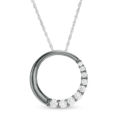 0.45 CT. T.W. Journey Diamond Circle Pendant in 10K White Gold and Black Rhodium