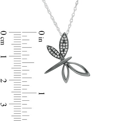 0.085 CT. T.W. Diamond Tilted Dragonfly Pendant in Sterling Silver and Black Rhodium