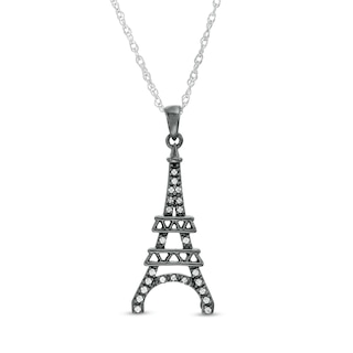 0.085 CT. T.W. Diamond Eiffel Tower Pendant in Sterling Silver and Black Rhodium