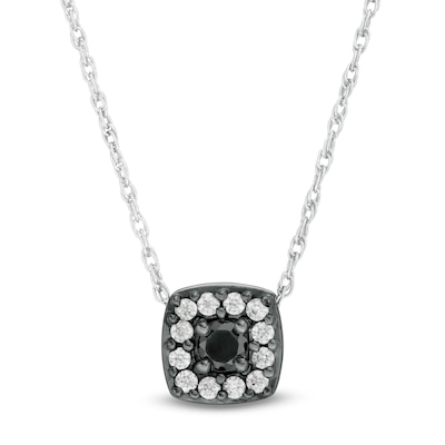 0.23 CT. T.W. Enhanced Black and White Diamond Cushion Frame Pendant in 10K White Gold and Black Rhodium