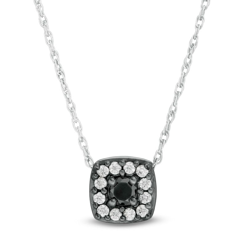 0.23 CT. T.W. Enhanced Black and White Diamond Cushion Frame Pendant in 10K White Gold and Black Rhodium|Peoples Jewellers