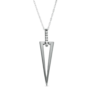 0.04 CT. T.W. Diamond Elongated Triangle Drop Pendant in Sterling Silver and Black Rhodium