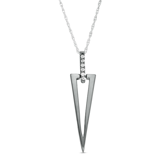 0.04 CT. T.W. Diamond Elongated Triangle Drop Pendant in Sterling Silver and Black Rhodium