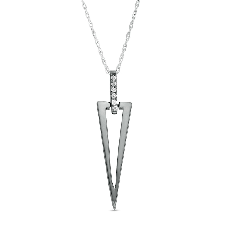 0.04 CT. T.W. Diamond Elongated Triangle Drop Pendant in Sterling Silver and Black Rhodium|Peoples Jewellers