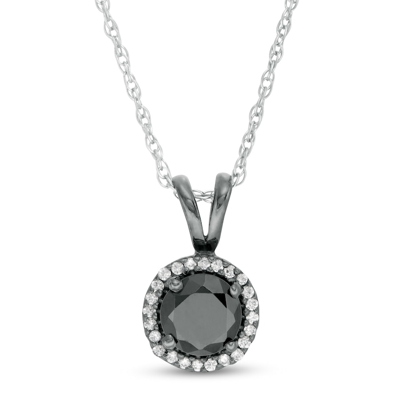 1.18 CT. T.W. Enhanced Black and White Diamond Frame Drop Pendant in 10K White Gold with Black Rhodium|Peoples Jewellers