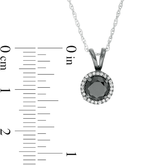 1.18 CT. T.W. Enhanced Black and White Diamond Frame Drop Pendant in 10K White Gold with Black Rhodium